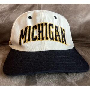HEADWAY Michigan Wolverines Cap Snap-Back White Blue Yellow Basketball 90s